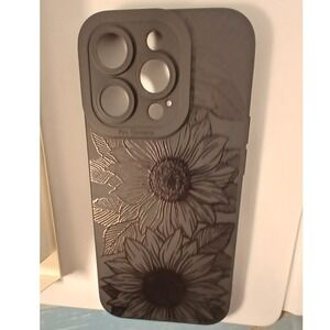 AIGOMARA iPhone 14 Pro Case Black Embossed Sunflower Floral Protective Cover NEW